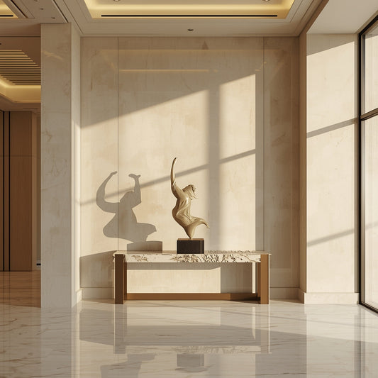 Modern living room interior featuring a large contemporary sculpture on display, illustrating the role of art scale and placement in interior design – Sanbuk.Art