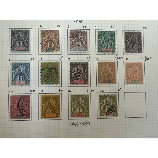 Madagascar Postage Stamps – 17 Piece Lot (1895–1896, Mint & Used, Complete Series)