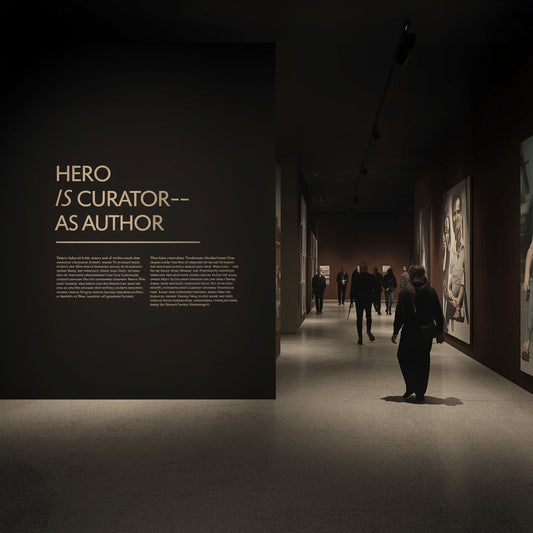 Hero gallery with sequential rooms and curatorial wall text guiding visitors.