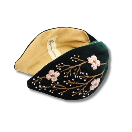 Green Blossom Velvet,Stylish Boho Handmade Headband – Artistic Women’s Hair Accessory