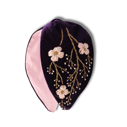 Black Blossom Velvet Headband, Handmade Stylish Hairband – Fashion Statement Piece for Women