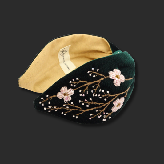 Green Blossom Velvet,Stylish Boho Handmade Headband – Artistic Women’s Hair Accessory