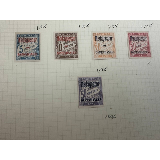 Madagascar Tax &amp; Postal Stamps – 7 Piece Lot (1921 & 1896 Issues)